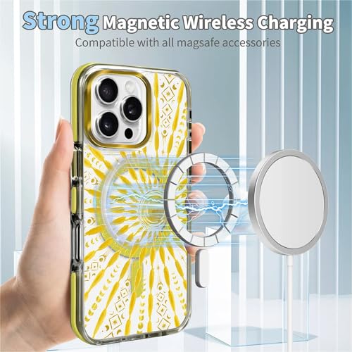 VisEnt Clear Case for iPhone 16 Pro, Magnetic Phone Case, Transparent Slim Cover, Military Grade Protection, Shockproof, Anti-Yellowing, Scratch Resistant, Folk Gold Sun - color: Folk Gold Sun, size: Iphone 16 Pro