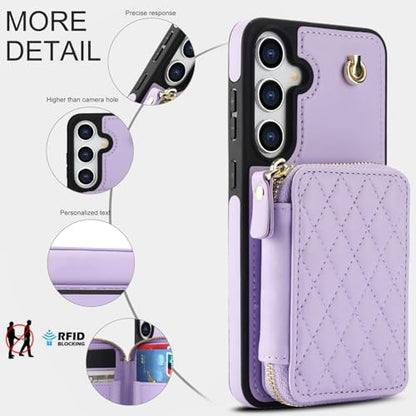 Asuwish Phone Case for Samsung Galaxy S25 5G Wallet Cell Cover with Tempered Glass Screen Protector Wrist Crossbody Strap RFID Blocking Credit Card Holder S 25 25S 25 25S SM-S931U Women Girls Purple - color: Purple