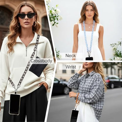 Long Keeper Phone Crossbody Chain Acrylic Phone Lanyards with Zipper Wallet Women Cellphone Strap Wrist Bracelet Purse Strap - color: Light Blue Silver