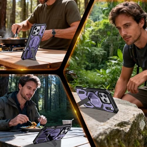for iPhone 17 Pro Max Case with Kickstand, [15FT Military-Grade Drop Protection] [Compatible with MagSafe] Rugged Shockproof Heavy Duty Magnetic iPhone 17 Pro Max Phone Case Cover (Purple) - color: Purple