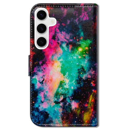 Bcov Case for Galaxy S25 FE, Colorful Universe Sky Leather Flip Phone Case Wallet Cover with Card Slot Holder Kickstand - color: Colorful Universe Sky