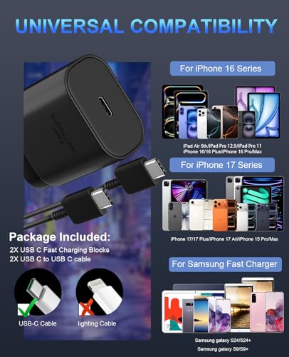 30W USB C Phone 15 Charger Fast Charging Block for iPhone 15/15 Pro Max/15 Pro/15 Plus/Samsung Galaxy S23 Ultra/S23/S23+/S22/S22 Ultra/S22+/S21 Ultra/S20 Ultra/Note 20 & 6.6Ft USB C Charger Cable - color: Black, size: 6.6Ft