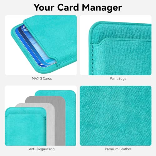 Magnetic Wallet Cell Phone Card Holder for Phone Case with Mag-Safe | Stronger Magnetic RFID Leather Phone Wallet Stick on Series of iPhone 17/16/15/14/13/12 and Pro/Promax, Aqua Teal - color: Aqua Teal, size: 1 Pack