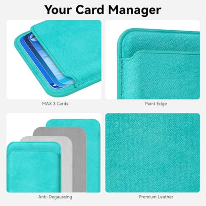Magnetic Wallet Cell Phone Card Holder for Phone Case with Mag-Safe | Stronger Magnetic RFID Leather Phone Wallet Stick on Series of iPhone 17/16/15/14/13/12 and Pro/Promax, Aqua Teal - color: Aqua Teal, size: 1 Pack