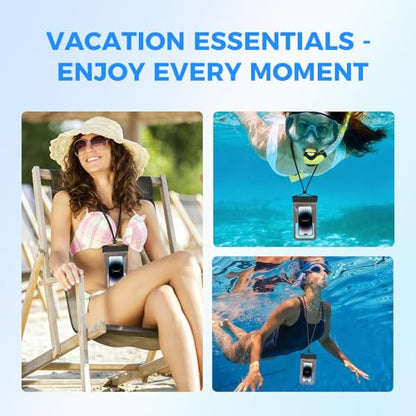 Wokyo Double Space Waterproof Phone Pouch with Adjustable Lanyard, IPX8 Rated Cell Phone Dry Bag Secure Seal Closure Touch Sensitive Clear Window Fits Up to 7.5" for Swimming Travel Essentials - color: Black