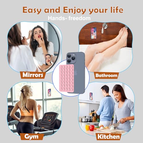 Double Sided Silicone Suction Phone Holder Mount, Silicon Accessory for iPhone and Android, Hands-Free Mirror Shower Phone Holder, TikTok Videos and Selfies (Combo F) - color: Combo F