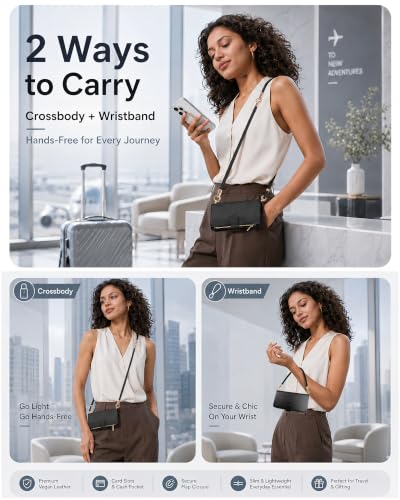 for iPhone 15 Pro 2-in-1 Magnetic Crossbody Wallet Case + Wrist Strap | Wireless Charging After Wallet Removal, Detachable Crossbody/Wrist Straps, Landscape Stand, Card Holder and Zipper Pocket - color: Black, size: iPhone 15 Pro
