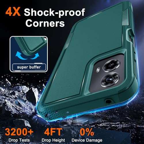 Case Compatible with Moto G 5G 2024, Full Body Heavy Duty Rugged Shockproof Protective Phone Cover with Lanyard Strap, Tempered Glass Screen Protector, Dark Green | with Tempered Glass Screen Protector+Lanyard Strap,Rugged Shockproof Protective Phone Case