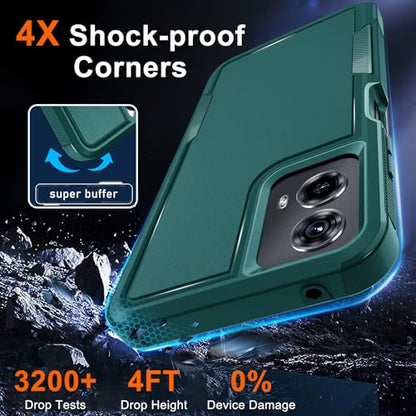 Case Compatible with Moto G 5G 2024, Full Body Heavy Duty Rugged Shockproof Protective Phone Cover with Lanyard Strap, Tempered Glass Screen Protector, Dark Green | with Tempered Glass Screen Protector+Lanyard Strap,Rugged Shockproof Protective Phone Case