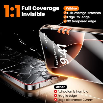 Yriklso 2-Pack for iPhone 16 Pro Screen Protector,Military Grade Shatterproof,Bubble-Dust Free Box,9H+ HD Tempered Glass,Full Coverage,Scratch & Smudge Resistant for iPhone 6.3 inch - size: iPhone 16 Pro（6.1"）