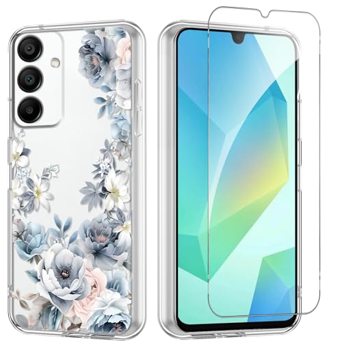 Flower Phone Case Floral for Samsung Galaxy A16 5G 6,7'' with Screen Protector, Clear Transparent Phone Cover Slim Soft Shockproof Anti-Scratch Drop Protection Funda for Girls Women, 05 - color: Flower 05, size: Samsung Galaxy A16 5G
