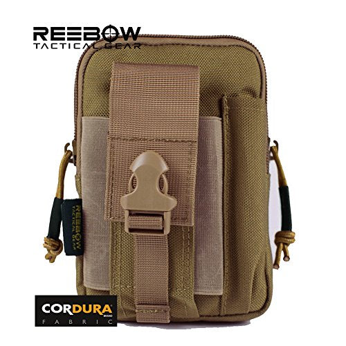 REEBOW GEAR Tactical Molle EDC Pouch Utility Gadget Belt Waist Bag with Cell Phone Holster Holder - color: Khaki