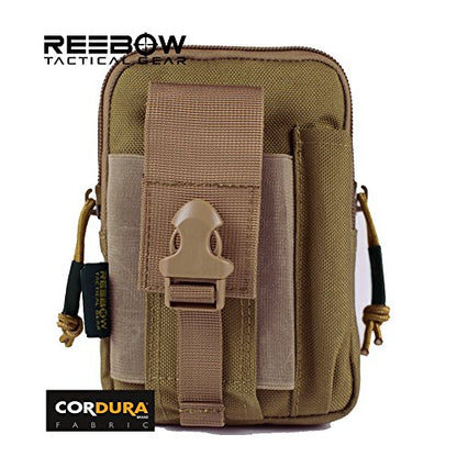 REEBOW GEAR Tactical Molle EDC Pouch Utility Gadget Belt Waist Bag with Cell Phone Holster Holder - color: Khaki