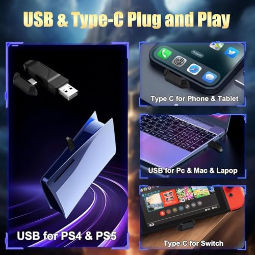 2.4GHz Wireless Gaming Headsets for PS5/PS4/Switch, New RGB Bluetooth 5.4 Noise Cancelling Gaming Headphones with 7.1 Surround Sound, 40mm Drivers, 276g Ultraligero, Memory Foam, 40Hrs Audífonos Gamer