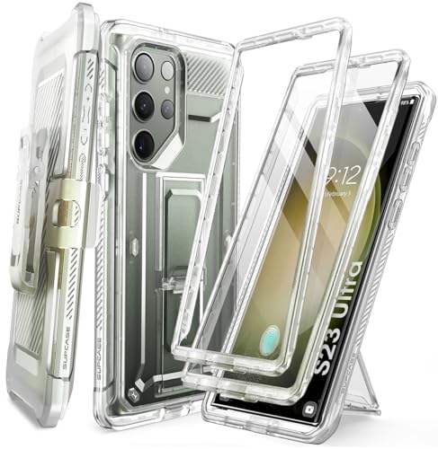 SUPCASE for Samsung Galaxy S23 Ultra Case with Stand, [Unicorn Beetle Pro] [2 Front Frames] [Built-in Screen Protector & Belt-Clip] Military-Grade Protection Phone Case for Galaxy S23 Ultra, Clear - color: Clear