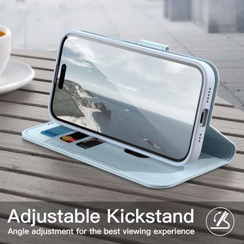 JETech Wallet Case for iPhone 15, Blue | Shockproof PU Leather, Card Holder, Magnetic Flip Cover, Stand Feature, Full Camera Protection - color: Blue
