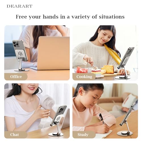 DEARART Grey Cell Phone Stand, 360° Adjustable Phone Stand for Desk, Foldable Phone Holder Fully Carried Easily, Disc Base - color: Grey ( Disc Base )