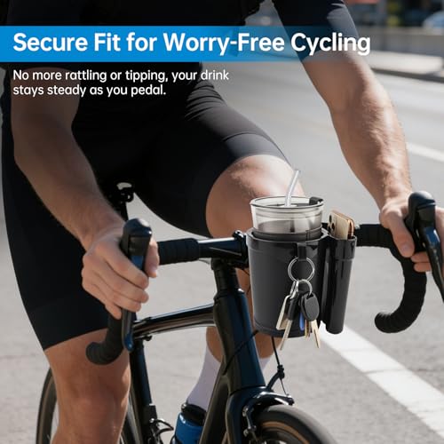 3-in-1 Universal Bike Cup Holder with Cell Phone Case Keys Hook, Black - color: black