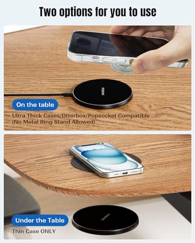 Eazpower Invisible Wireless Charger, 0-30mm Under Desk Wireless Charger, Dual Uses On or Hidden Under Table Charging Pad for Nightstand for iPhone 17/17 Pro/17 Pro Max/17 Air/16/15/14/Samsung Phone