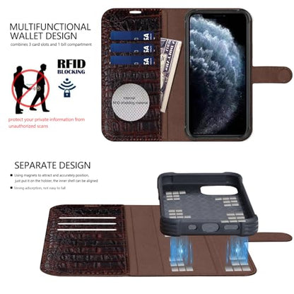Leather Case Compatible with iPhone 16 Pro Wallet 6.3" | Genuine Leather 2-in-1 Magnetic Detachable Shockproof,Flip Folio Cover with Card Slot, RFID Blocking,Brownness - color: Brownness, size: 6.9”-16 Pro