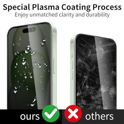 3 Pack Privacy Screen Protector for iPhone 15/15 Pro/16, 9H Hardness Double Shatterproof Anti-Spy Tempered Glass Film, Easy Installation, Case-Friendly - size: iPhone 15/15 Pro/16