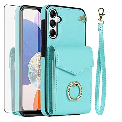Asuwish Wallet Case for Samsung Galaxy A16 5G/4G Women Men Teal | with Tempered Glass Screen Protector, Ring Holder, RFID Blocking, Card Holder, Wrist Strap, PU Leather, Cover for A 16 - color: Teal