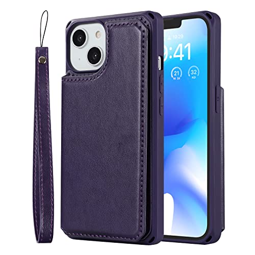Cavor for iPhone 14 Wallet Case with Card Holder for Women, Dark Purple - color: C-Dark purple