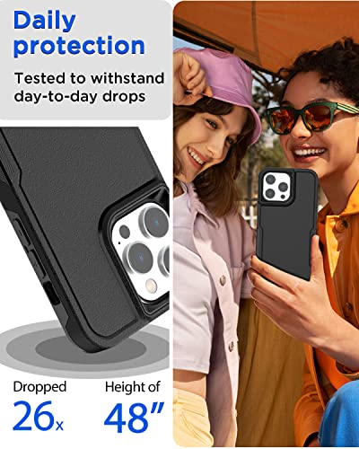 AICase Clip Holster Case Compatible with iPhone 15 Pro Max with Glass Screen Protector+Camera Lens,Heavy Duty Drop Protection Full Body Rugged Shockproof Military Protective Tough Durable Cover 6.7" - color: Black+Belt+Glass Protector/Camera Lens