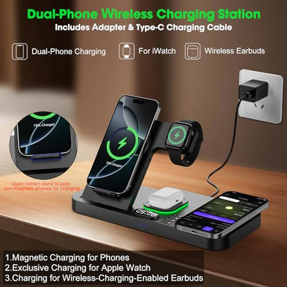 Dual Phone Foldable Wireless Charging Station for Apple, Couple&Family Use - color: Black