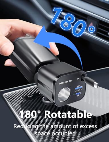 4 in 1 Retractable Car Charger, 145W USB C Cigarette Lighter Adapter