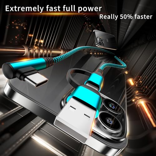 QQLIKE USB-C Cable,60W 90° Angle Cord [3-Pack,6FT] 2in1 USB A/C to USB-C