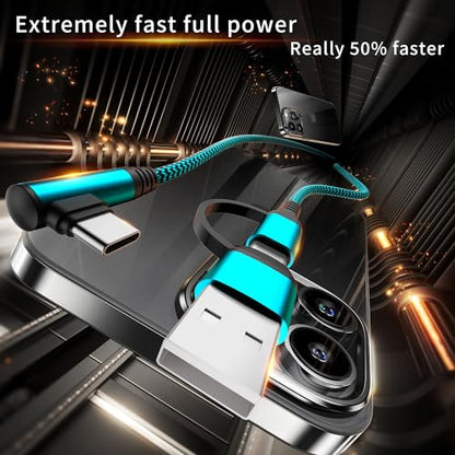 QQLIKE USB-C Cable,60W 90° Angle Cord [3-Pack,6FT] 2in1 USB A/C to USB-C