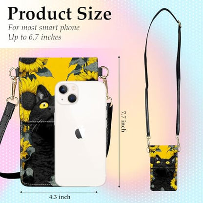 Small Crossbody Bags for Women Touchscreen Cell Phone Bag Cross Body Purses with adjustable Strap,Gifts For Teenage Girls - color: Black Cat & Sunflower