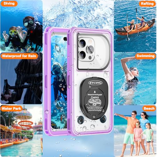 Waterproof Phone Case, Underwater Phone Cases for Snorkeling, IPX8 Diving Case, 360 Full Body Protection for iPhone 16 Pro Max/15/14/Galaxy S24, Up to 6.9 Inch, Beach Cruise Essentials (Purple) - color: Purple