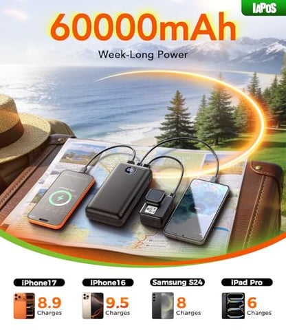 IAPOS Portable Charger 60000mAh, 5-Device Charging Power Bank Battery Pack