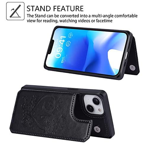 Cavor for iPhone 14 Wallet Case with Card Holder for Women, Black - color: D-Black