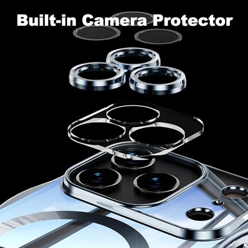 Magnetic for iPhone 17 Pro Max Case Clear Supports Wireless Charging Anti Yellow Wave Frame 17 Pro Max Case with Camera Len Protector Luxury Plating Soft TPU Shockproof Phone Cover 6.9", Titanium Blue - color: Blue