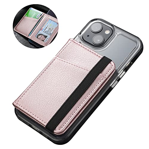 Phone Wallet Stick on for Phone Case, Credit Card Holder for Back of Phone Cases Flip Leather Wallet Sleeve Pouch Compatible with iPhone, Samsung Galaxy Android Most Smartphones Rose Gold - color: Rose Gold