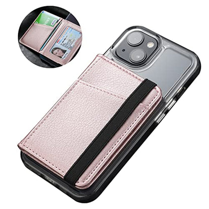 Phone Wallet Stick on for Phone Case, Credit Card Holder for Back of Phone Cases Flip Leather Wallet Sleeve Pouch Compatible with iPhone, Samsung Galaxy Android Most Smartphones Rose Gold - color: Rose Gold