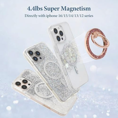 Magnetic Phone Ring for MagSafe Grip [Super Magnet] Gold Twinkle Design Ring Holder Stand, magsafe pop Socket (Rose Gold) - color: Rose Gold