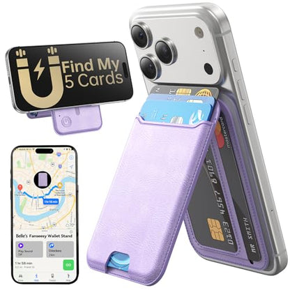 for MagSafe Wallet, Works with Apple Find My,5 Card Holder with Stand, Magnetic Phone Wallet Stand for iPhone 17/16/15/14/13/12 Pro Max Air Plus, RFID Blocking Vegan Leather,Purple - color: Findmy Purple
