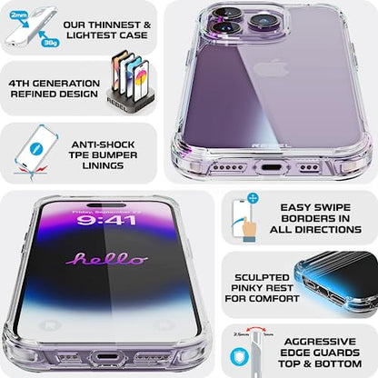 REBEL Phone Clear Case for iPhone 14 Pro [Crystal Series Gen-4] Non-Yellowing, Transparent, Anti-Scratch, Protective Shockproof Bumpers, Metal Buttons, 6.1 Inch 2023 Cover (Crystal Clear, No MagSafe) - color: Crystal Clear, No MagSafe, size: iPhone 14 Pro