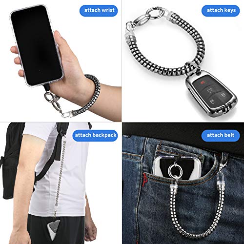 OUTXE Phone Lanyard Tether with 4 Patch- 2× Phone Tether, 4× Phone Patch with Adhesive, Compatible with Smartphone- Silver - color: #1- Silver