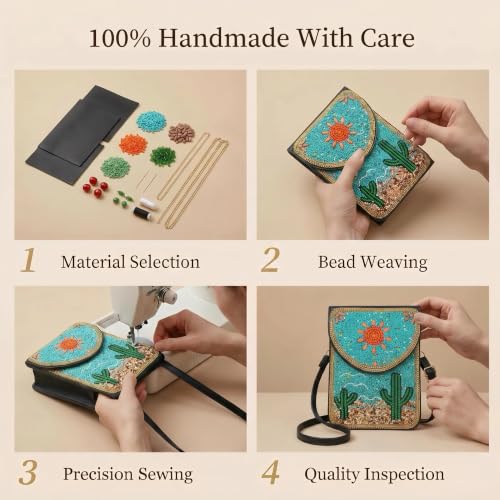 Small Crossbody Bags for Women, Cell Phone Shoulder Bag Boho Wallet Purse - color: Cactus