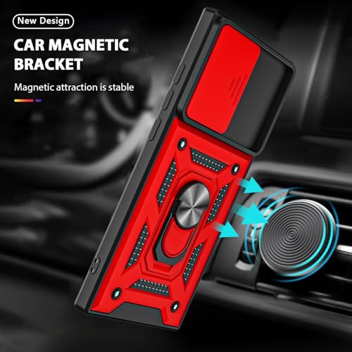 for Galaxy Note 20 Ultra Case, with Self Healing Flexible TPU Screen Protective [2 Pack] & Slide Camera Cover, 360°Rotation Ring Kickstand [Military Grade] Case. (Red) - color: N-Red