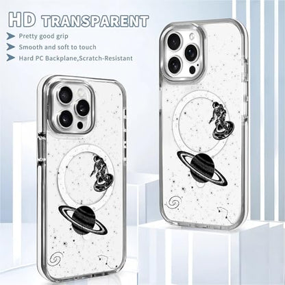 Magnetic Case for iPhone 13 Pro Design On Clear Base, Compatible with MagSafe, Slim Protective Soft TPU Bumper Phone Cover Women Girls Case Astronaut Galaxy Earth Cycling - color: Astronaut Galaxy Earth Cycling, size: iPhone 13 Pro