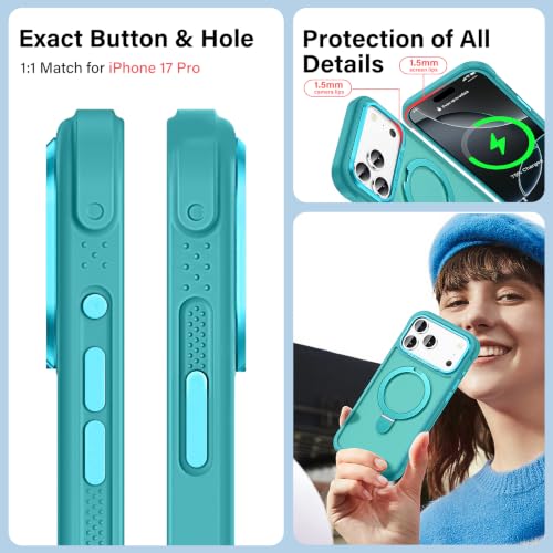 Designed for iPhone 17 Pro Case with Magnetic Stand, Darkcyan | Certified Drop Protection, Great Grip Feeling, Matte Translucent Back Slim Shockproof Phone Cover - color: Darkcyan, size: Iphone 17 Pro