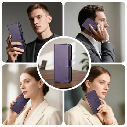 Compatible with iPhone 14 Pro Genuine Leather Case Wallet with Card Holder,Women Men Real Leather Flip Folio RFID Blocking Credit Card Slots Stand Phone Cover,for Apple 14 Pro 6.1,Purple - color: Purple, size: iPhone 14 Pro - 6.1"