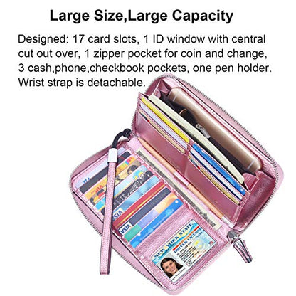 Small Compact Women Wallet RFID Blocking Genuine Leather Bifold Purse with ID Windows - color: 1- Pebbled Rose Gold, size: One Size