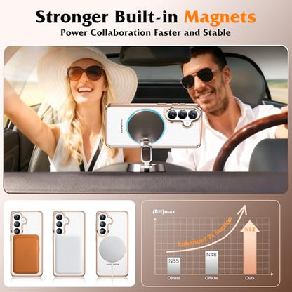 Compatible with Clear Samsung Galaxy S26 Case with 360° Invisible Magnetic Ring Stand [Compatible with Mag-Safe] Shockproof Plating Phone Case for S26 6.3",Desert Gold - color: Desert Gold, size: Samsung Galaxy S26